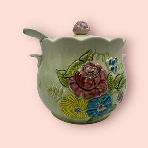 Vintage California Pottery Soup Tureen with a Lid & Ladle Pale Green Crazing USA